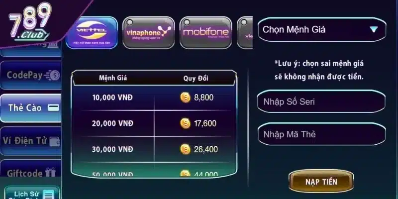 Rút tiền qua thẻ cào tiện lợi